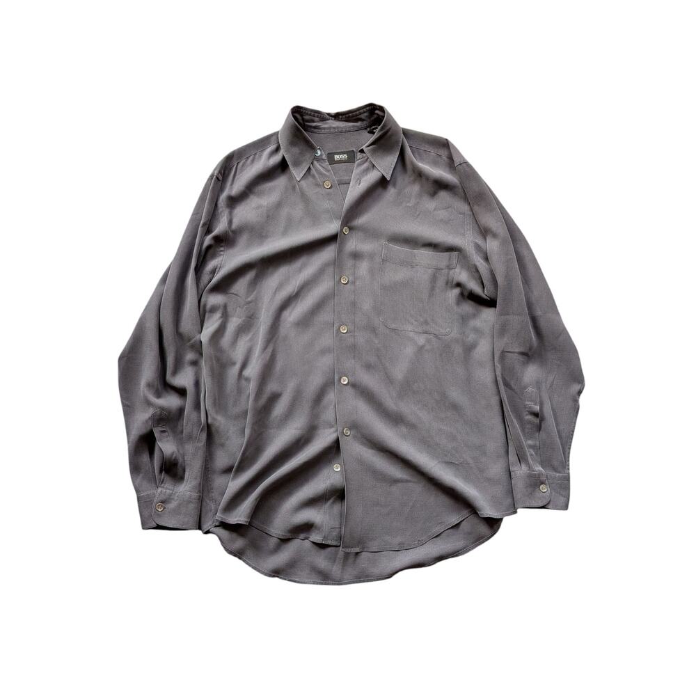 Vintage Hugo Boss Gray 100% Silk Shirt Size L